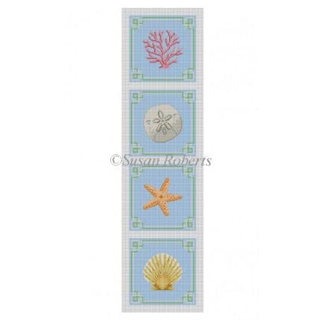 Sea Shells Coasters Set on Blue Painted Canvas Susan Roberts Needlepoint Designs Inc. - 1