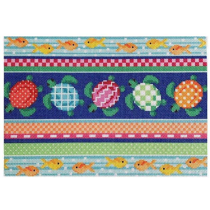 Sea Turtle Collage Clutch Printed Canvas Two Sisters Needlepoint