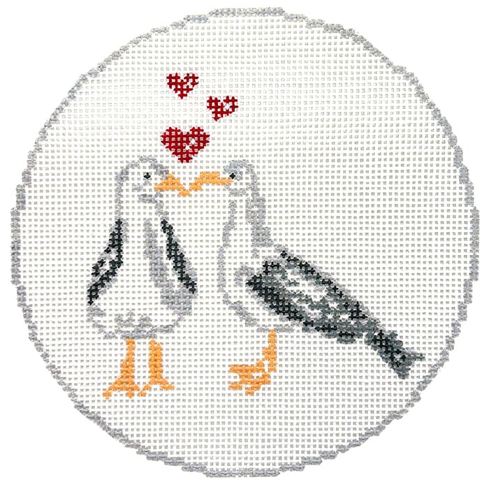 Seagulls in Love Round Painted Canvas KCN Designers