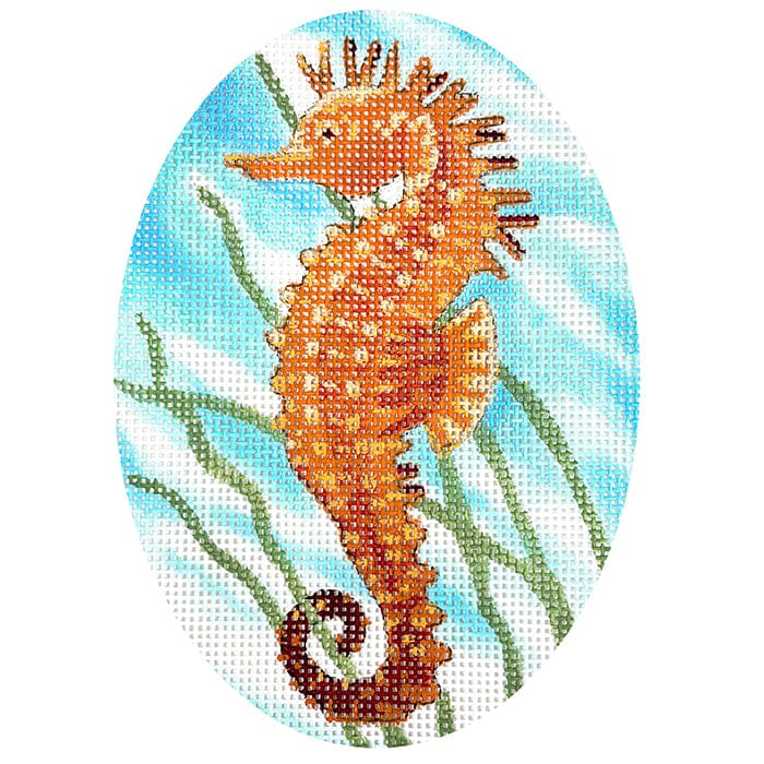 Seahorse Oval Ornament Painted Canvas Victoria Whitson Needlepoint - 1