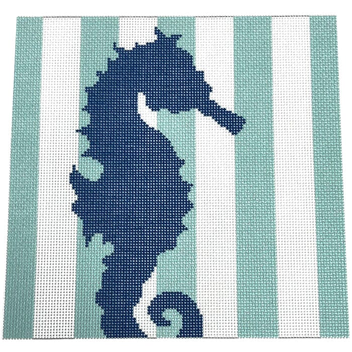 Seahorse Stencil/Aqua Printed Canvas Two Sisters Needlepoint