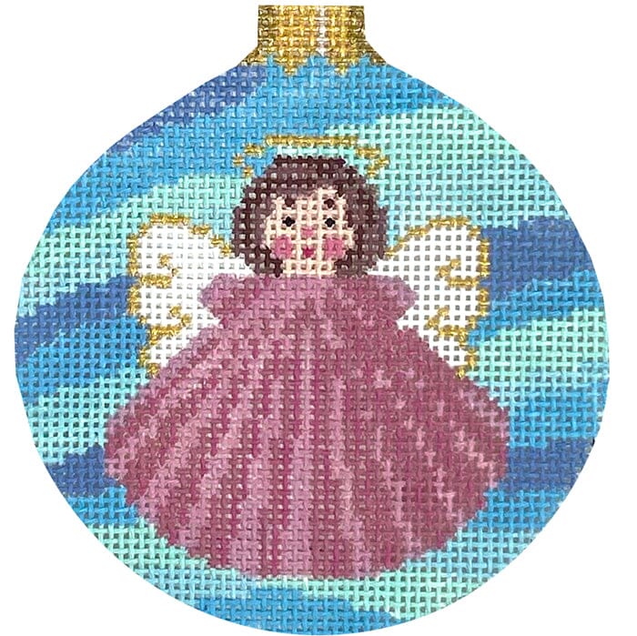 Seashell Angel, 3.25" Round Painted Canvas Susan Roberts Needlepoint Designs Inc. - 1