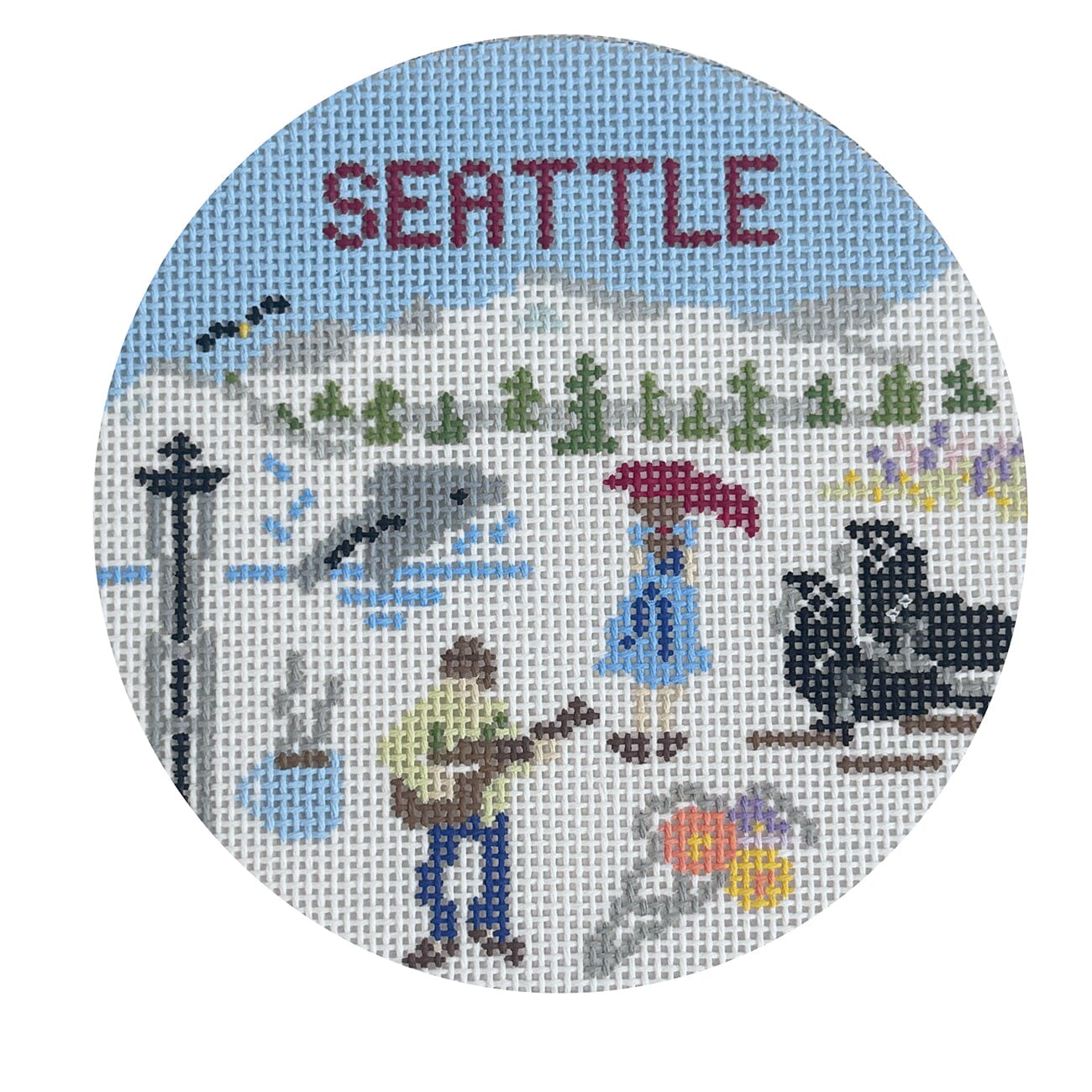 Seattle Travel Round Painted Canvas Atlantic Blue Canvas - 1