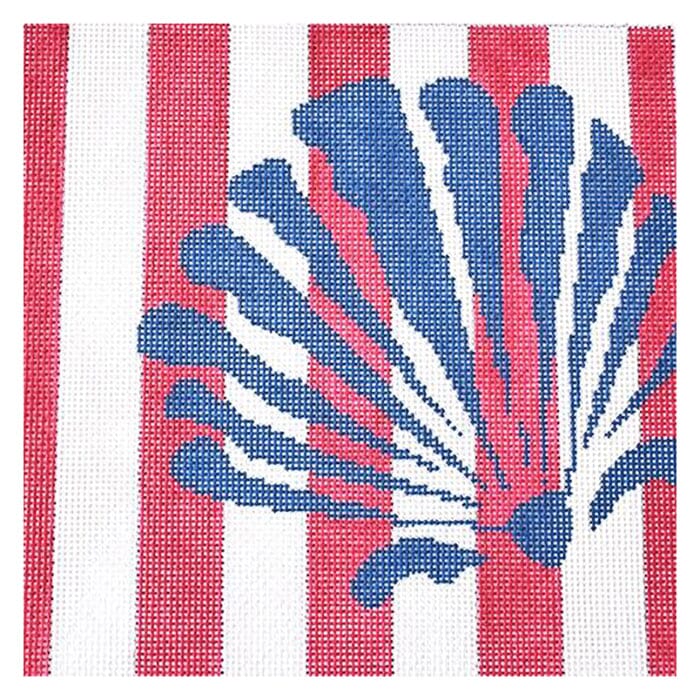 Shell Stencil/Hot Pink Printed Canvas Two Sisters Needlepoint