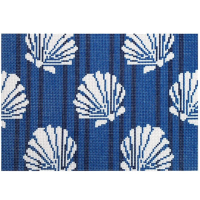Shells/Stripes Clutch/Navy Printed Canvas Two Sisters Needlepoint
