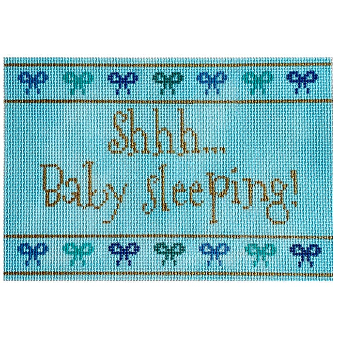 Shhh... Baby Sleeping! Blue Painted Canvas Stitch Rock Designs - 1