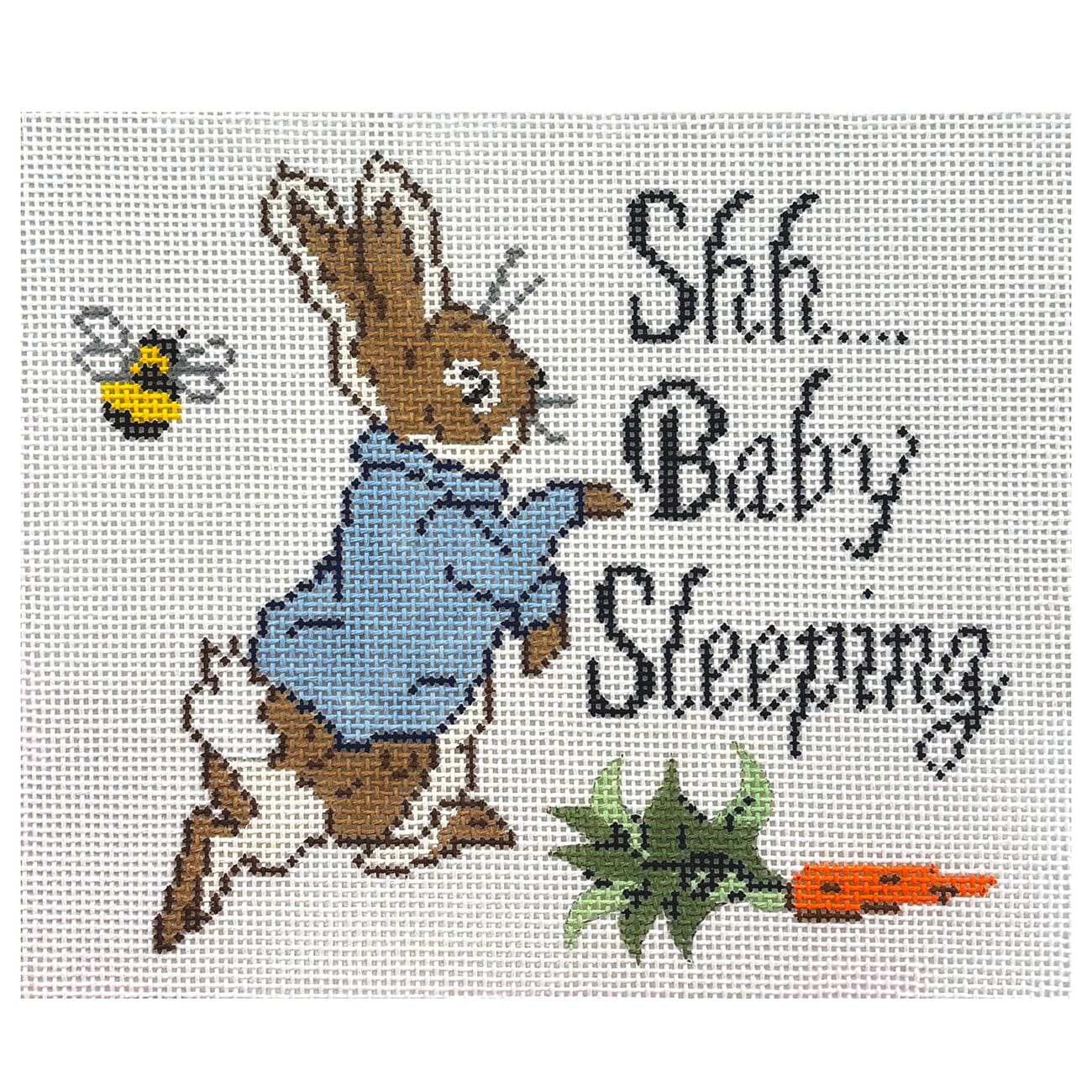 Shhh Baby Sleeping with Bunny Painted Canvas Elm Tree Needlepoint - 1