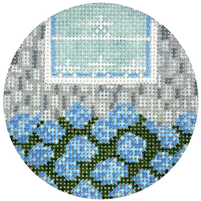 Shingles and Stars Round Blue Painted Canvas The Gingham Stitchery - 1