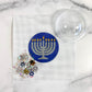 Silver Menorah Ornament with Clear Dome & Confetti Painted Canvas Kate Dickerson Needlepoint Collections 