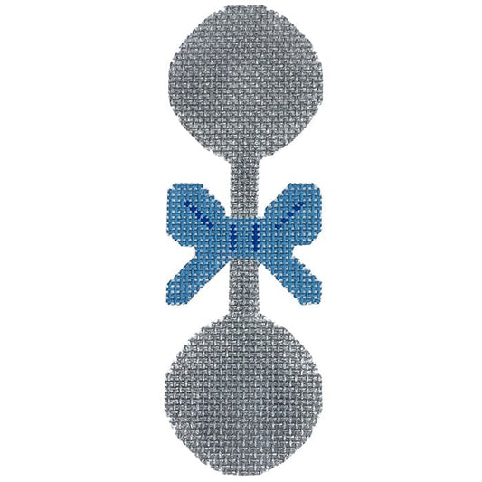 Silver Rattle-Blue Painted Canvas SilverStitch Needlepoint 