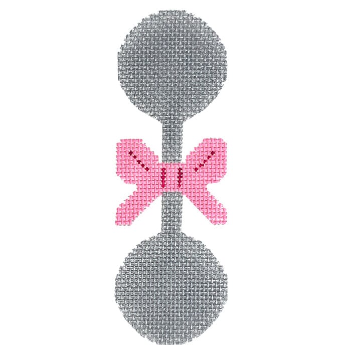 Silver Rattle-Pink Painted Canvas SilverStitch Needlepoint