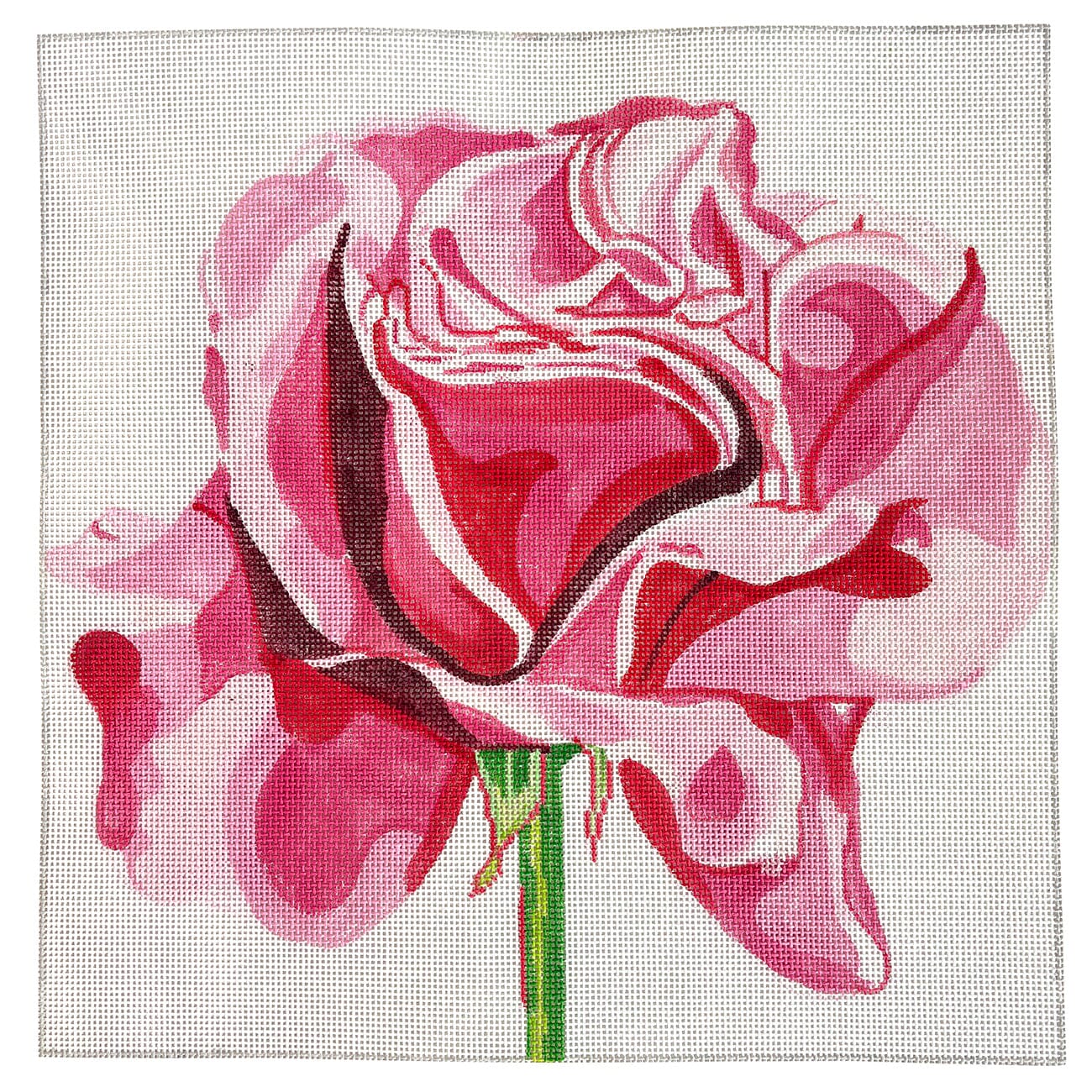 Simple Flowers 14" Pink Rose Painted Canvas Jean Smith - 1