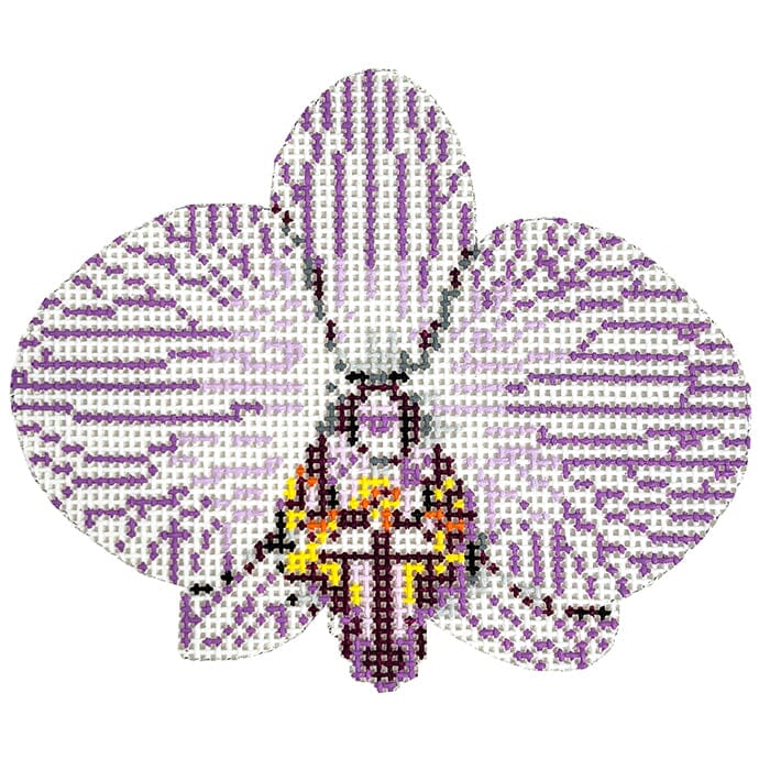 Single Purple Striped Orchid Painted Canvas The Gingham Stitchery - 1