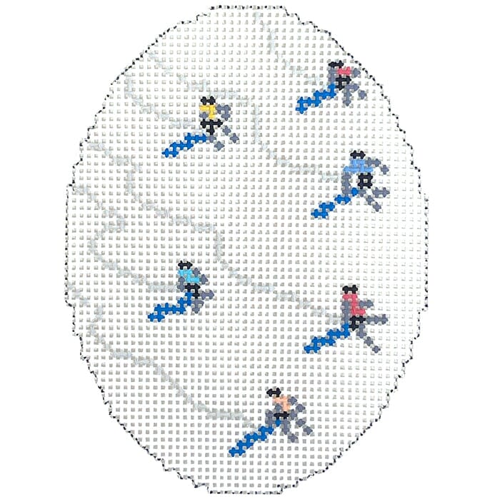 Skiers from Above Oval Painted Canvas Atlantic Blue Canvas - 1
