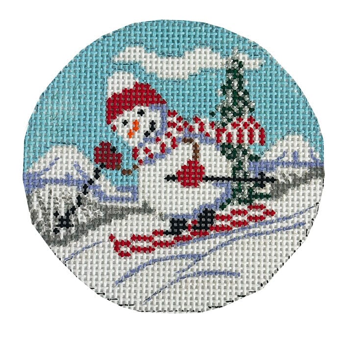 Skiing Snowman Ornament Painted Canvas Alice Peterson Company - 1