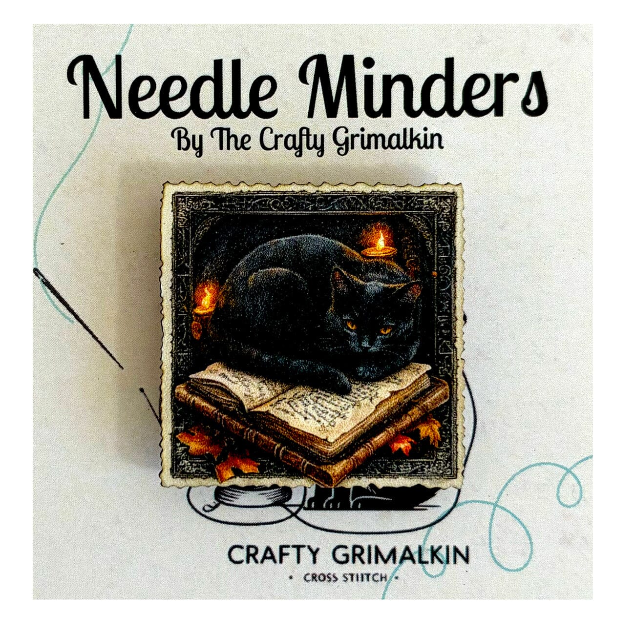 Sleeping Cat on Book Wooden Needle Minder Accessories The Crafty Grimalkin - 1
