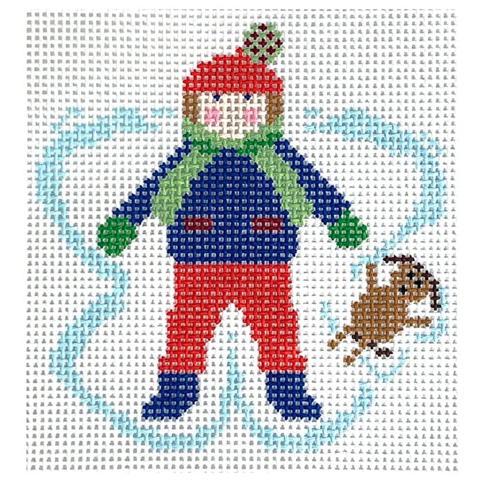 Snow Angel Boy with Dog Printed Canvas SLS Needlepoint