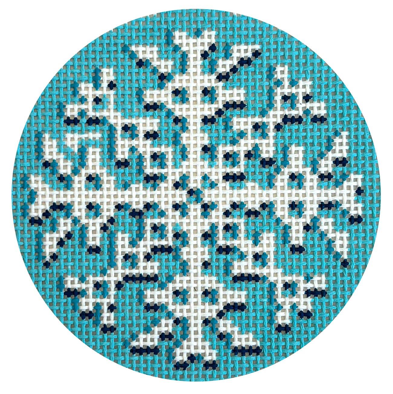 Snowflake Blue & White Round Painted Canvas Lucky Lotus Needlepoint - 1