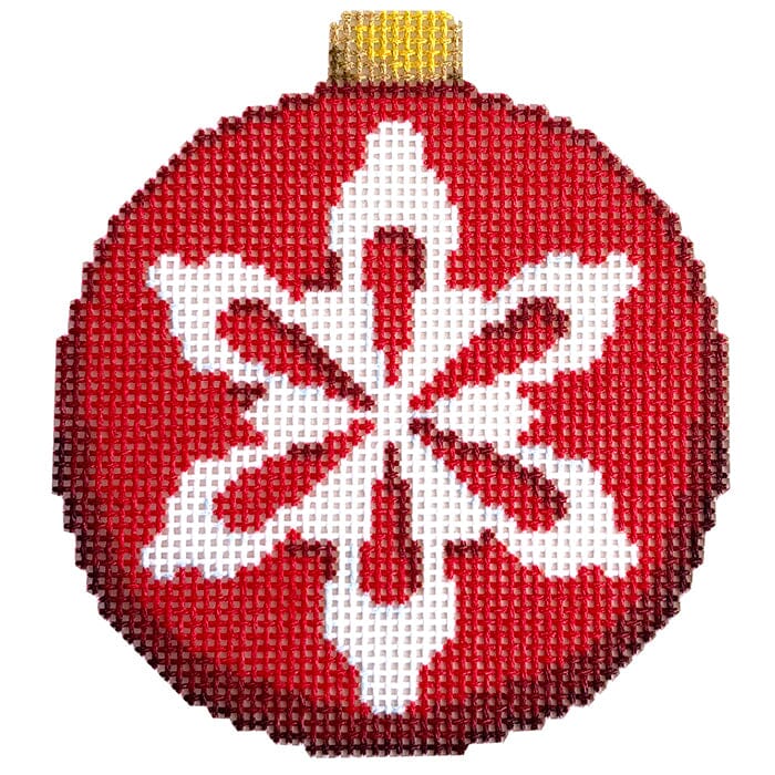 Snowflake on Red Ball Ornament Printed Canvas Two Sisters Needlepoint