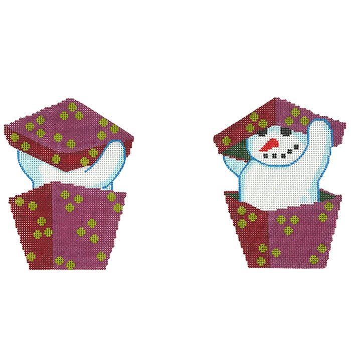 Snowman in Box 2 Sided Painted Canvas StitchTent - 1