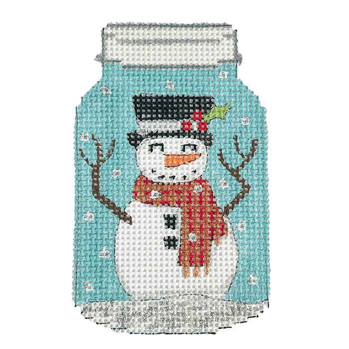 Snowman in Top Hat in Mason Jar Painted Canvas Alice Peterson Company