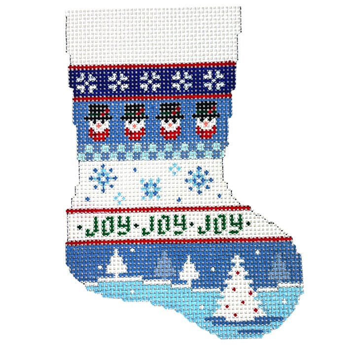 Snowman, Snowflakes, Trees Stripe Mini Stocking Painted Canvas Susan Roberts Needlepoint Designs Inc. - 1