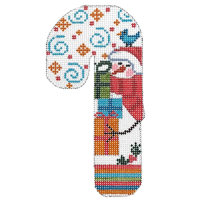 Snowman with Bird Candy Cane Painted Canvas Danji Designs
