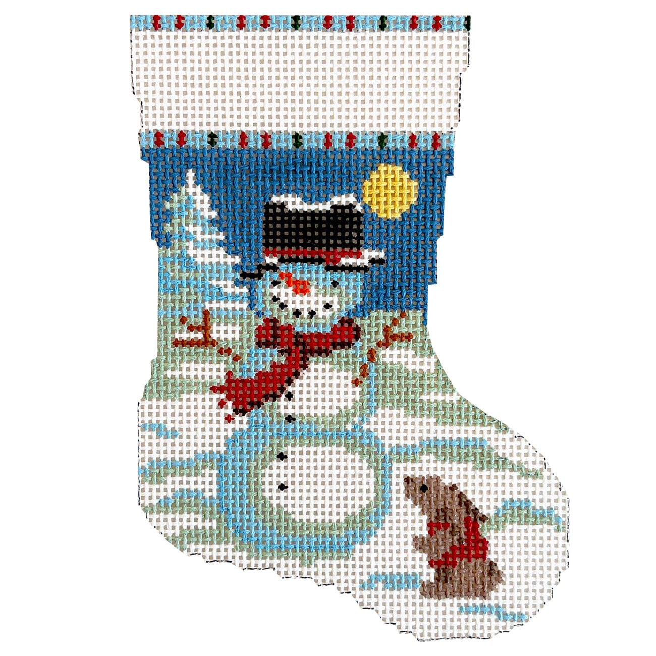 Snowman with Rabbit, Mini Stocking Painted Canvas Susan Roberts Needlepoint Designs Inc. - 1