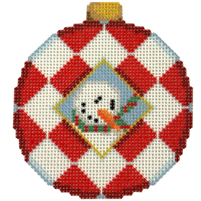 Snowman/Harlequin Ball Ornament Printed Canvas Two Sisters Needlepoint