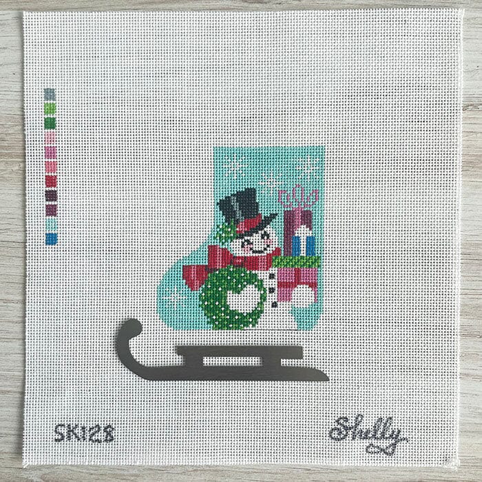 Snowman's Holiday Gifts Mini Skate Ornament Painted Canvas Shelly Tribbey - 1