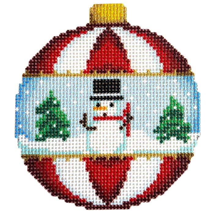 Snowman/Trees Ball Ornament Printed Canvas Two Sisters Needlepoint