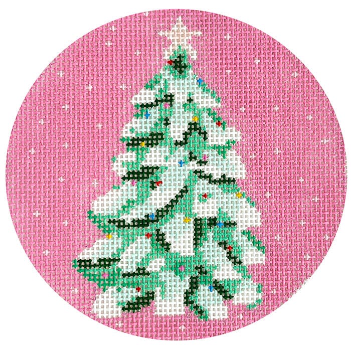Snowy Tree Ornament Painted Canvas Mopsey Designs - 1