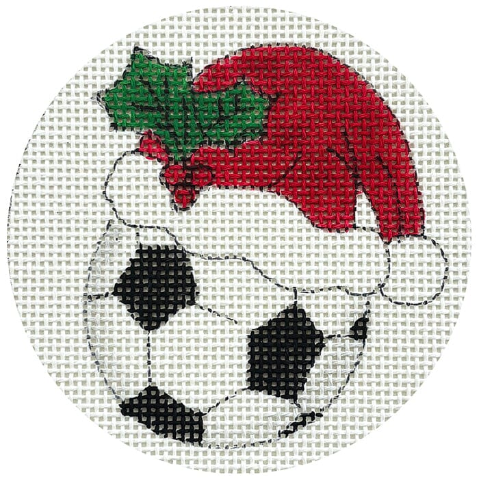 Soccer Ball with Santa Hat Round Painted Canvas Alice Peterson Company - 1