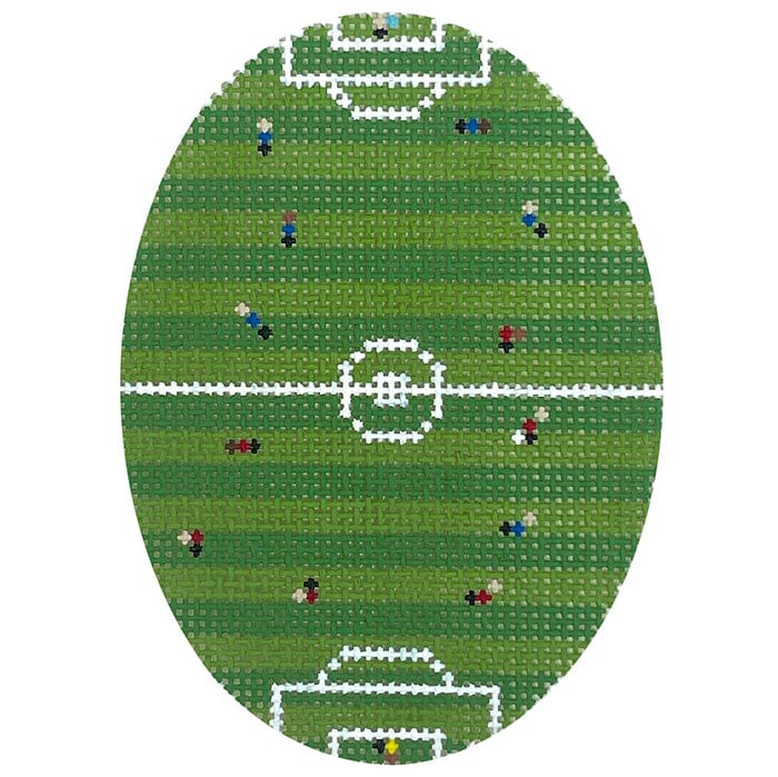 Soccer from Above Oval Painted Canvas Atlantic Blue Canvas - 1