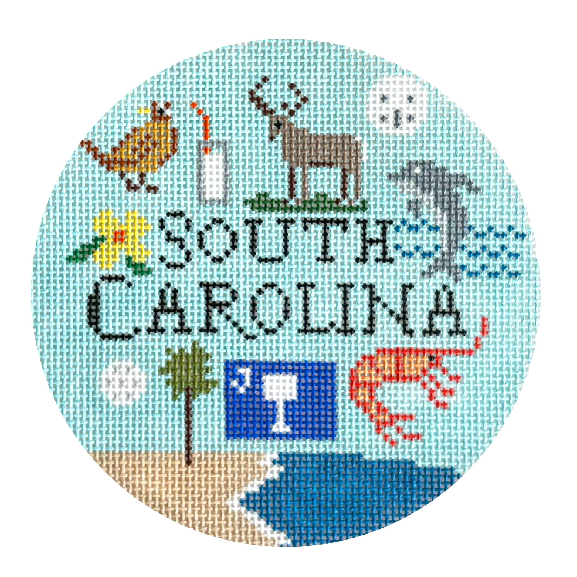 South Carolina Round Painted Canvas NeedlePoint Cottage - 1