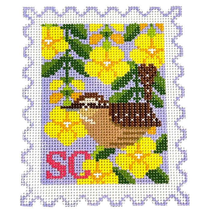 South Carolina State Bird & Flower Stamp with Stitch Guide Painted Canvas Wipstitch Needleworks 