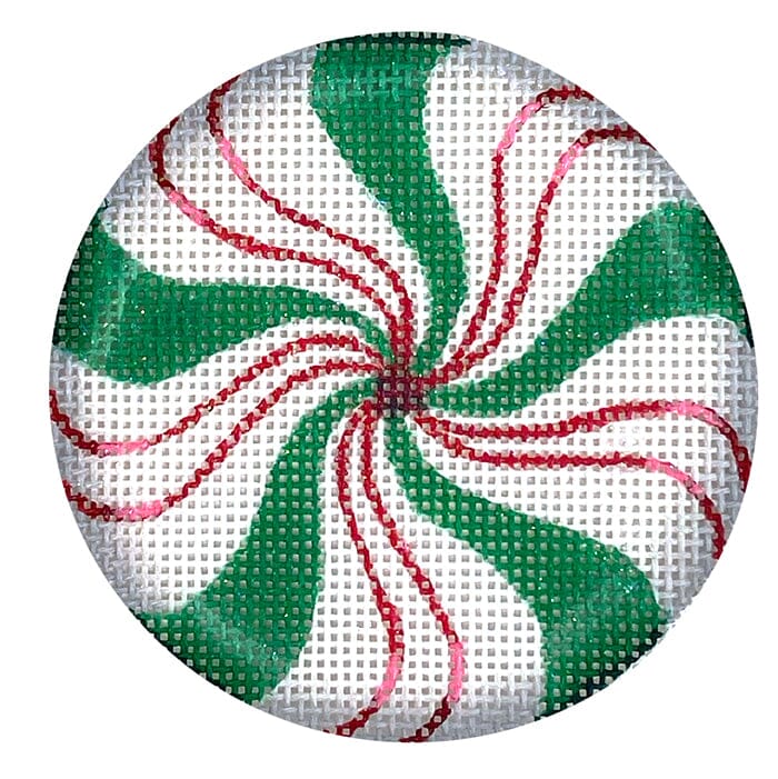 Sparkly Green & Red Peppermint Ornament Painted Canvas Kate Dickerson Needlepoint Collections