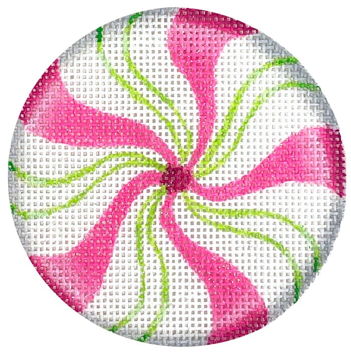 Sparkly Pink & Lime Peppermint Ornament Painted Canvas Kate Dickerson Needlepoint Collections