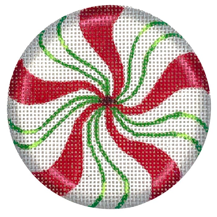Sparkly Red & Green Peppermint Ornament Painted Canvas Kate Dickerson Needlepoint Collections - 1