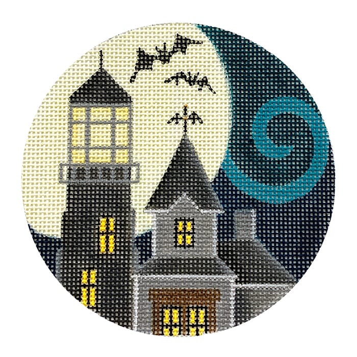 Spooky Lighthouse - Spooky Round Painted Canvas Rebecca Wood Designs