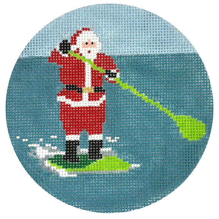 Sporty Santa - Paddleboarding Painted Canvas Ann Kaye Studio