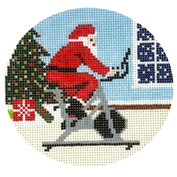 Sporty Santa - Spinning Painted Canvas Ann Kaye Studio