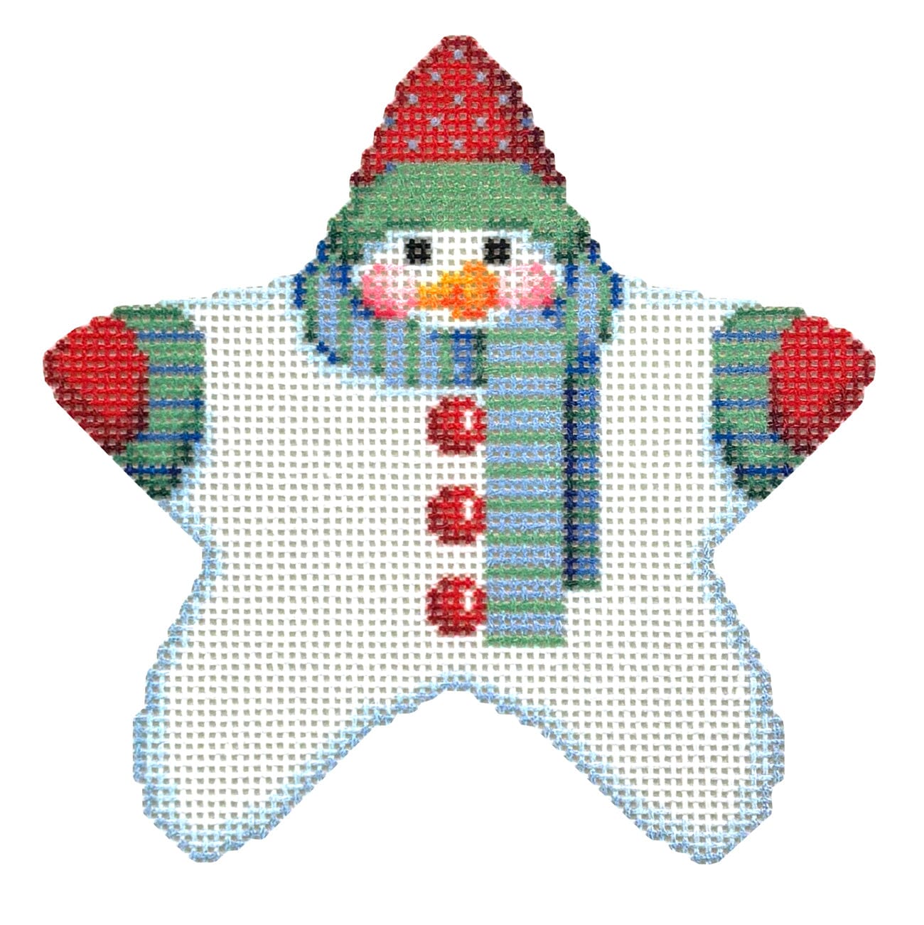 Star Shaped Snowman Blue/Green Scarf with Stitch Guide Printed Canvas Two Sisters Needlepoint - 3