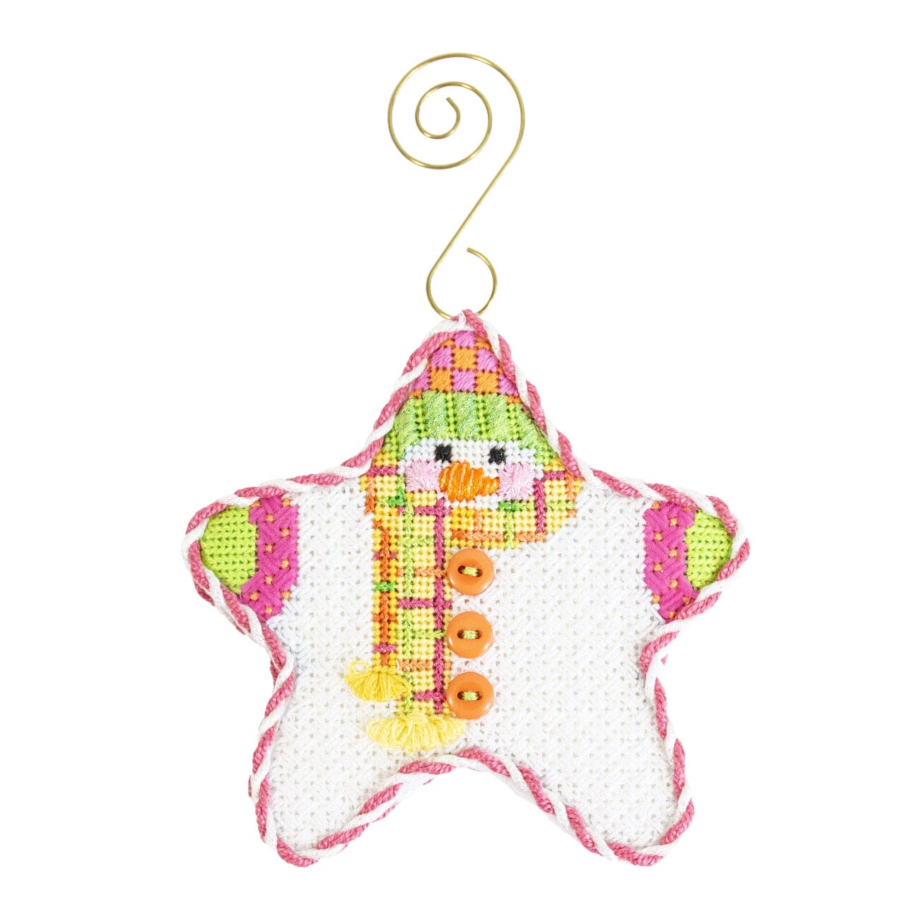 Star Shaped Snowman Citrus Plaid Scarf with Stitch Guide Printed Canvas Two Sisters Needlepoint