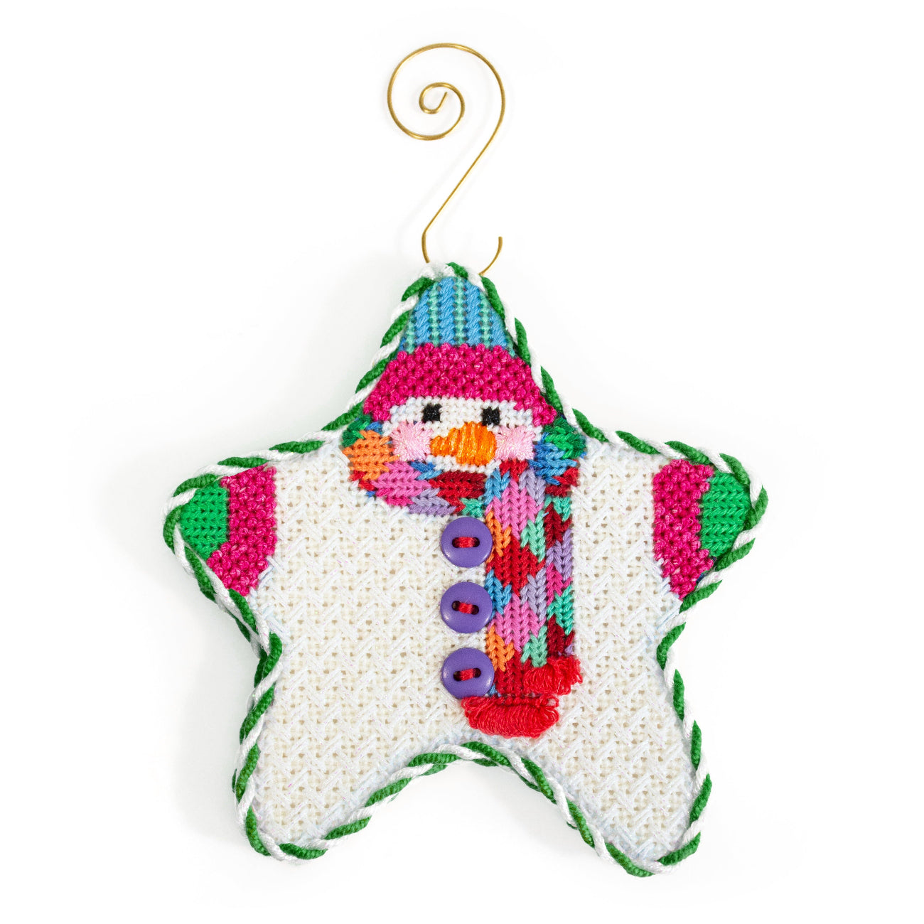 Star Shaped Snowman Harlequin Scarf with Stitch Guide Printed Canvas Two Sisters Needlepoint