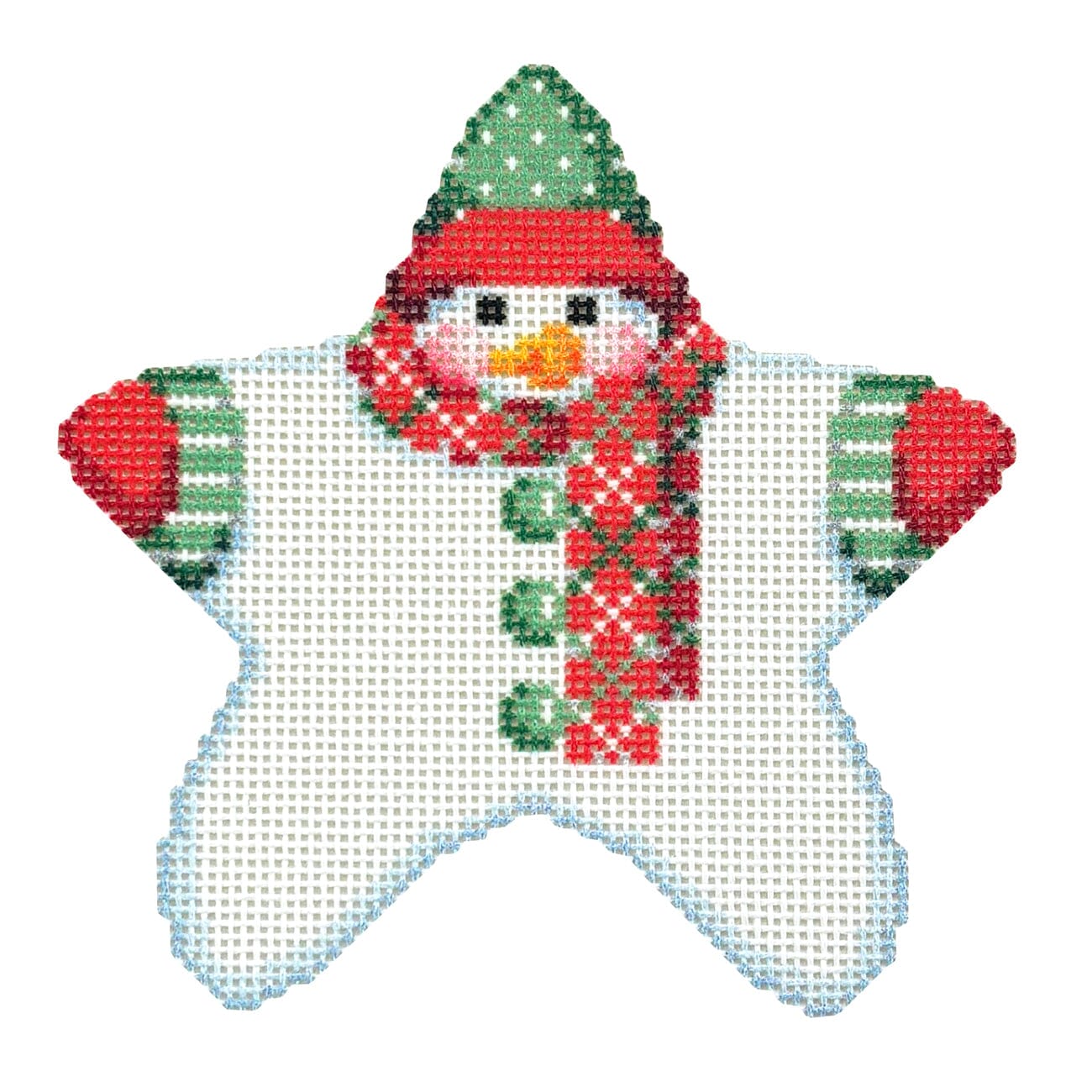 Star Shaped Snowman Red Diagonal Plaid Scarf with Stitch Guide Printed Canvas Two Sisters Needlepoint - 3