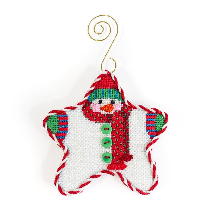 Star Shaped Snowman Red Dotted Scarf with Stitch Guide Printed Canvas Two Sisters Needlepoint