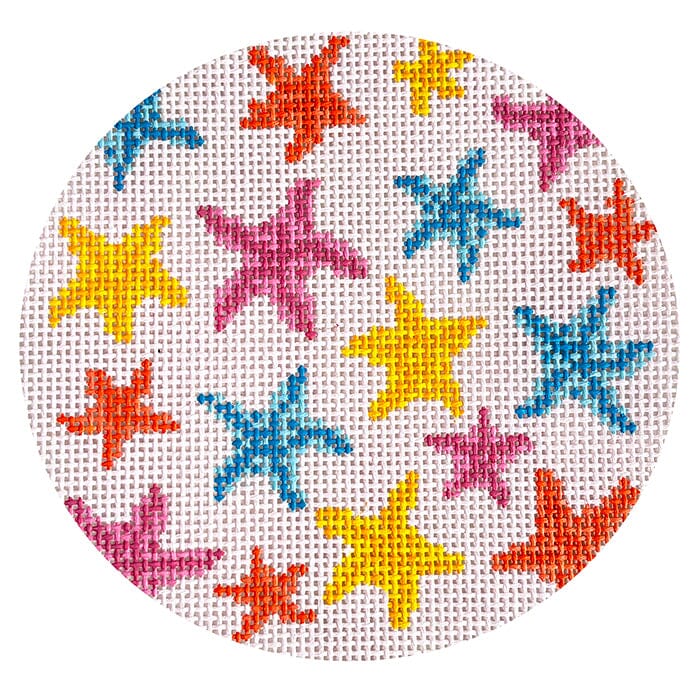 Starfish Coaster 5.5" Round Painted Canvas Atlantic Blue Canvas - 1