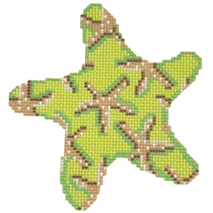 Starfish on Lime Starfish Printed Canvas Two Sisters Needlepoint