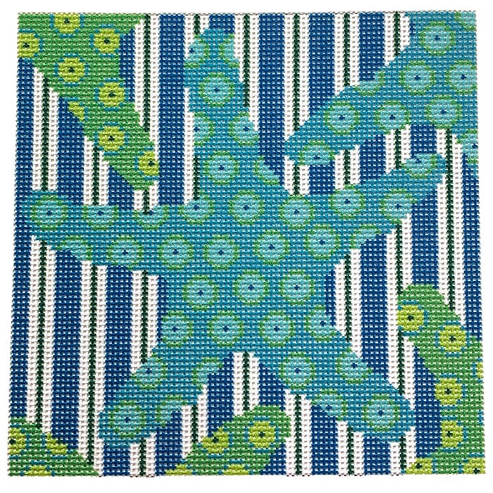 Starfish Square Printed Canvas Two Sisters Needlepoint